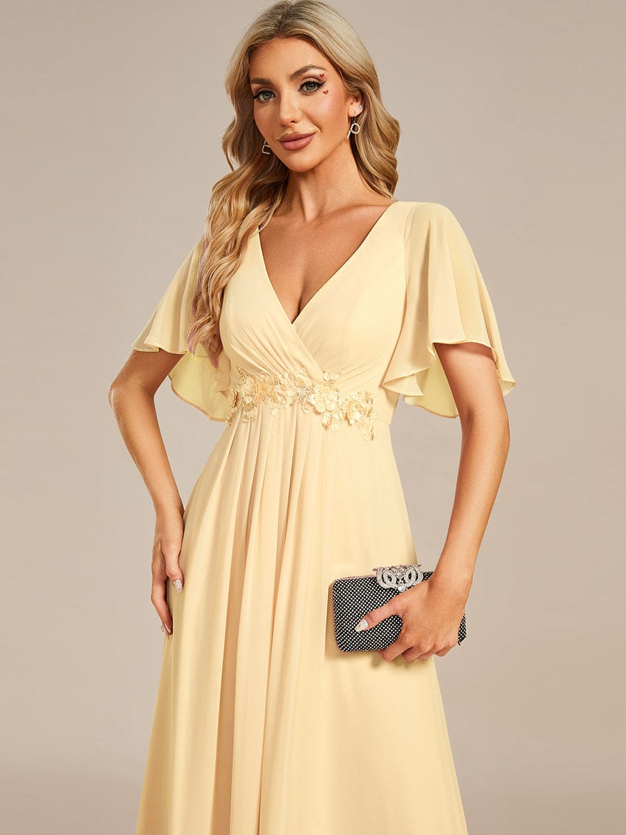 Elegant Chiffon Applique Evening Dress with Flutter Sleeves #color_Yellow