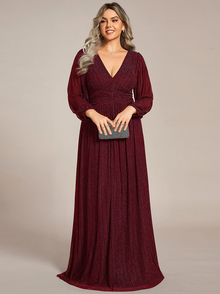 Sparkle Long Sleeve Formal Evening Dress with A-line Silhouette #color_Burgundy