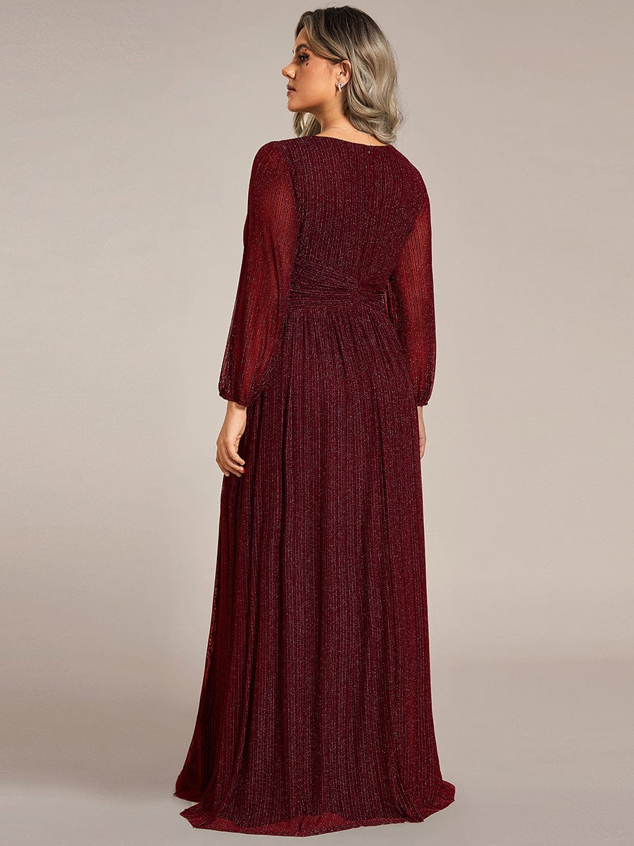 Sparkle Long Sleeve Formal Evening Dress with A-line Silhouette #color_Burgundy