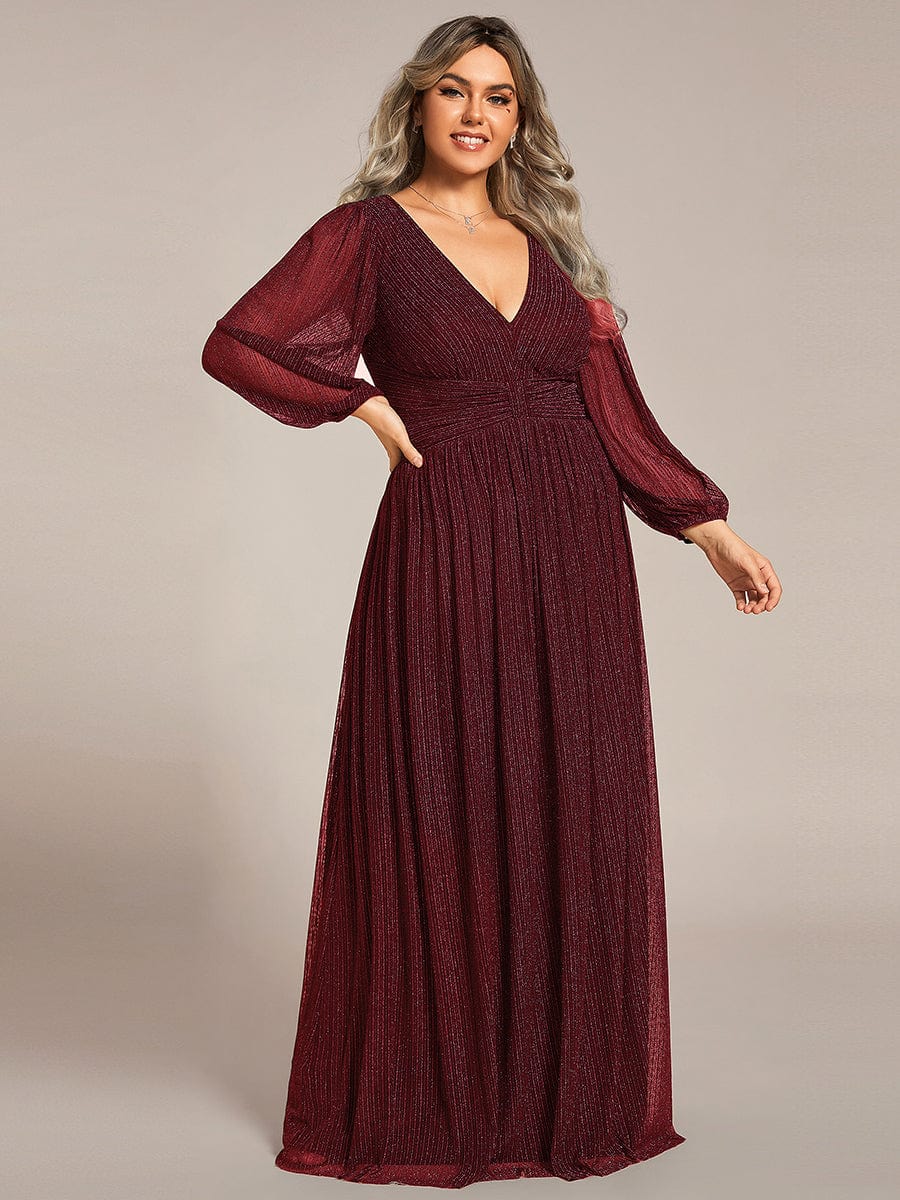 Sparkle Long Sleeve Formal Evening Dress with A-line Silhouette #color_Burgundy