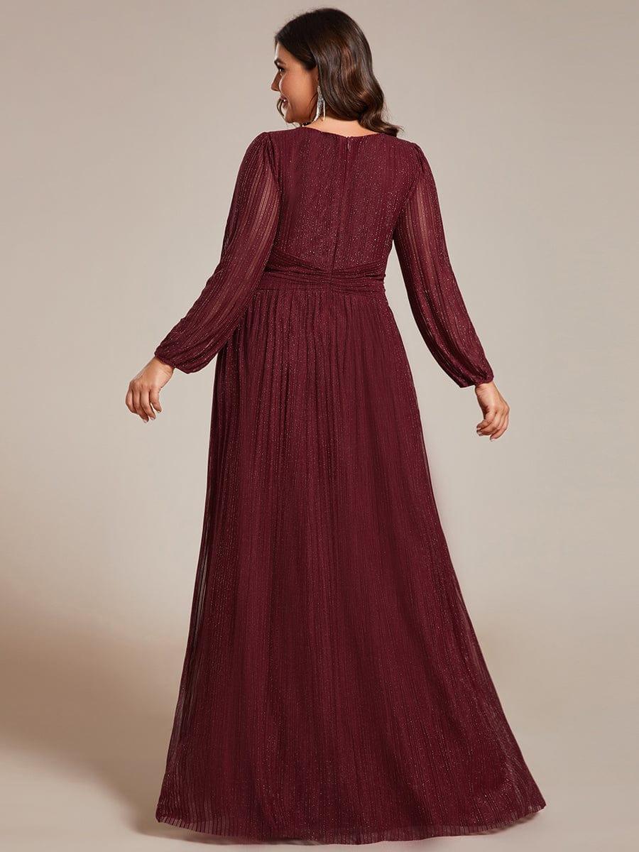 Sparkle Long Sleeve Wedding Guest Dress with A-line Silhouette #color_Burgundy