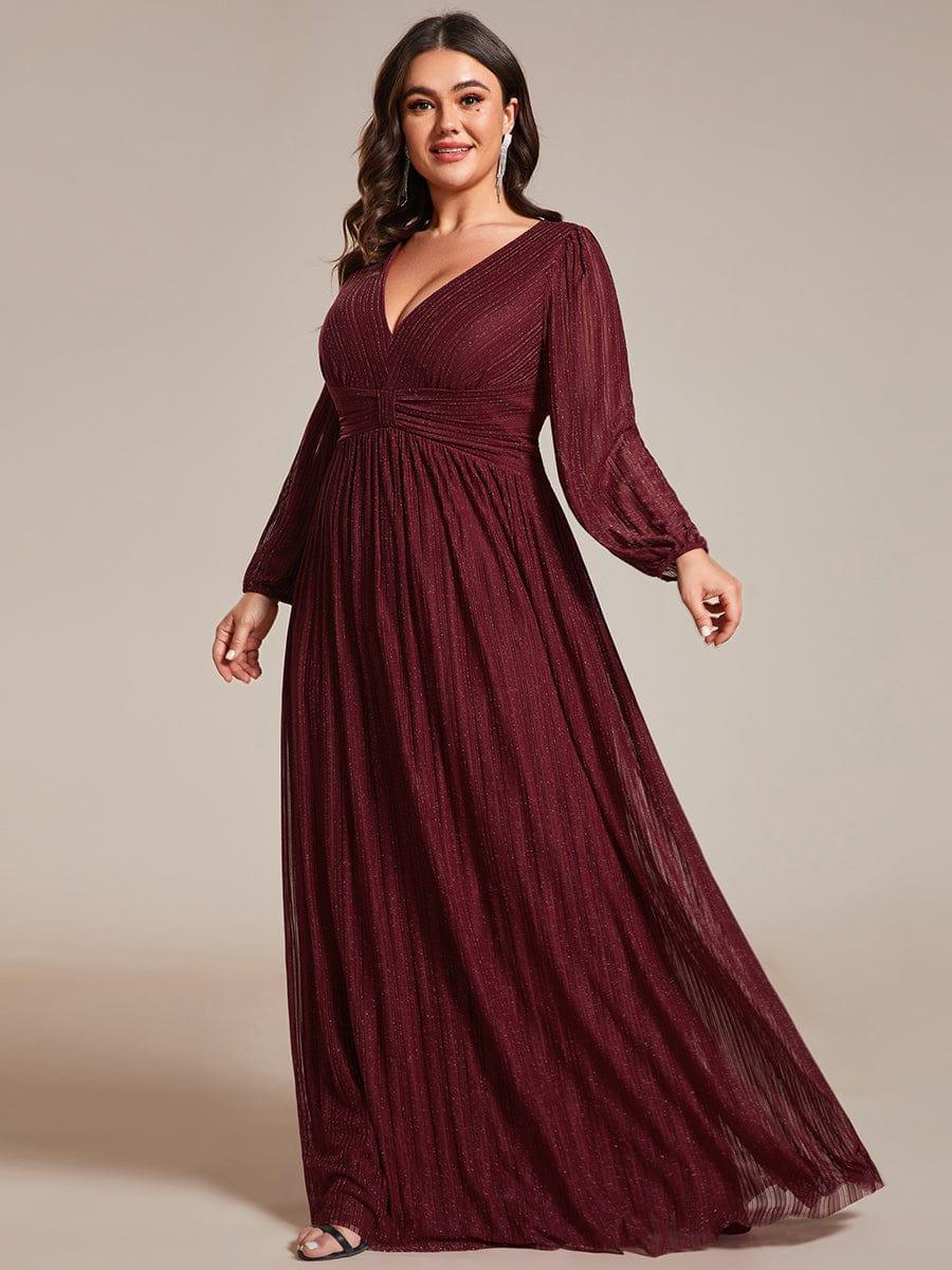 Sparkle Long Sleeve Wedding Guest Dress with A-line Silhouette #color_Burgundy