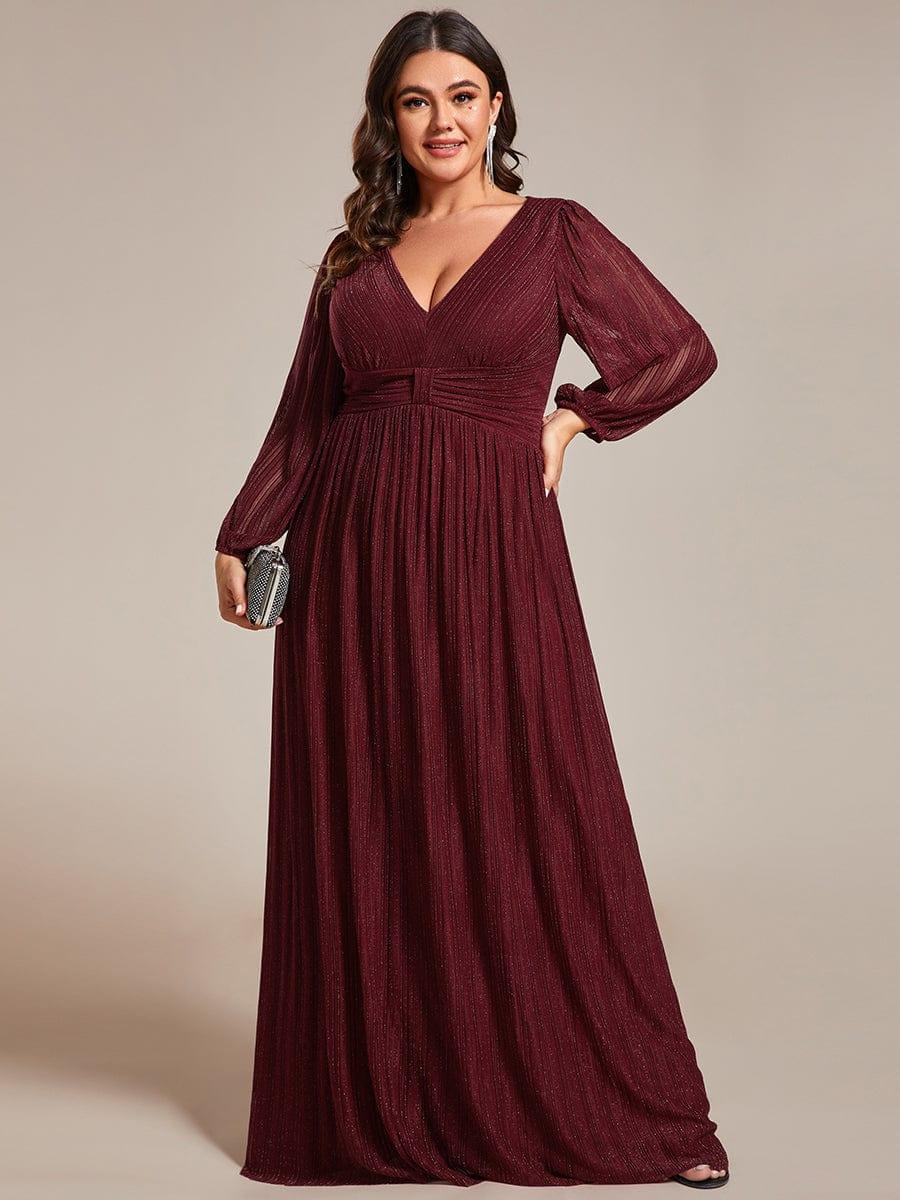 Sparkle Long Sleeve Wedding Guest Dress with A-line Silhouette #color_Burgundy