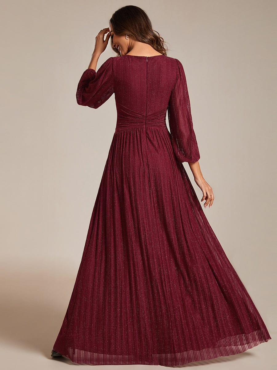 Sparkle Long Sleeve Formal Evening Dress with A-line Silhouette #color_Burgundy
