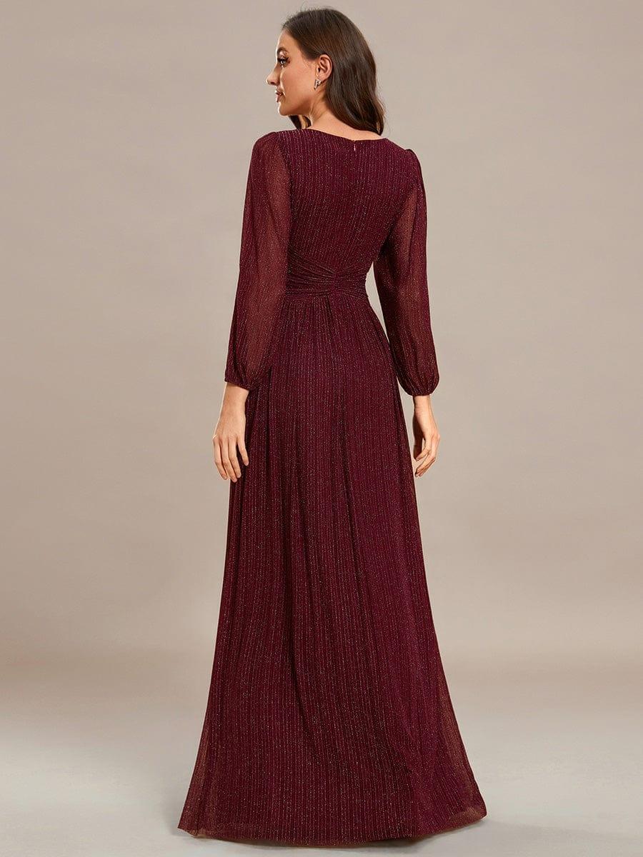 Sparkle Long Sleeve Wedding Guest Dress with A-line Silhouette #color_Burgundy