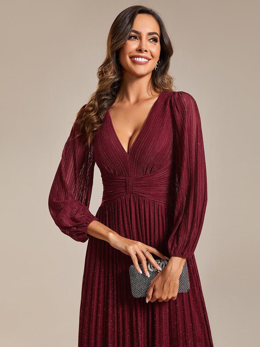 Sparkle Long Sleeve Formal Evening Dress with A-line Silhouette #color_Burgundy