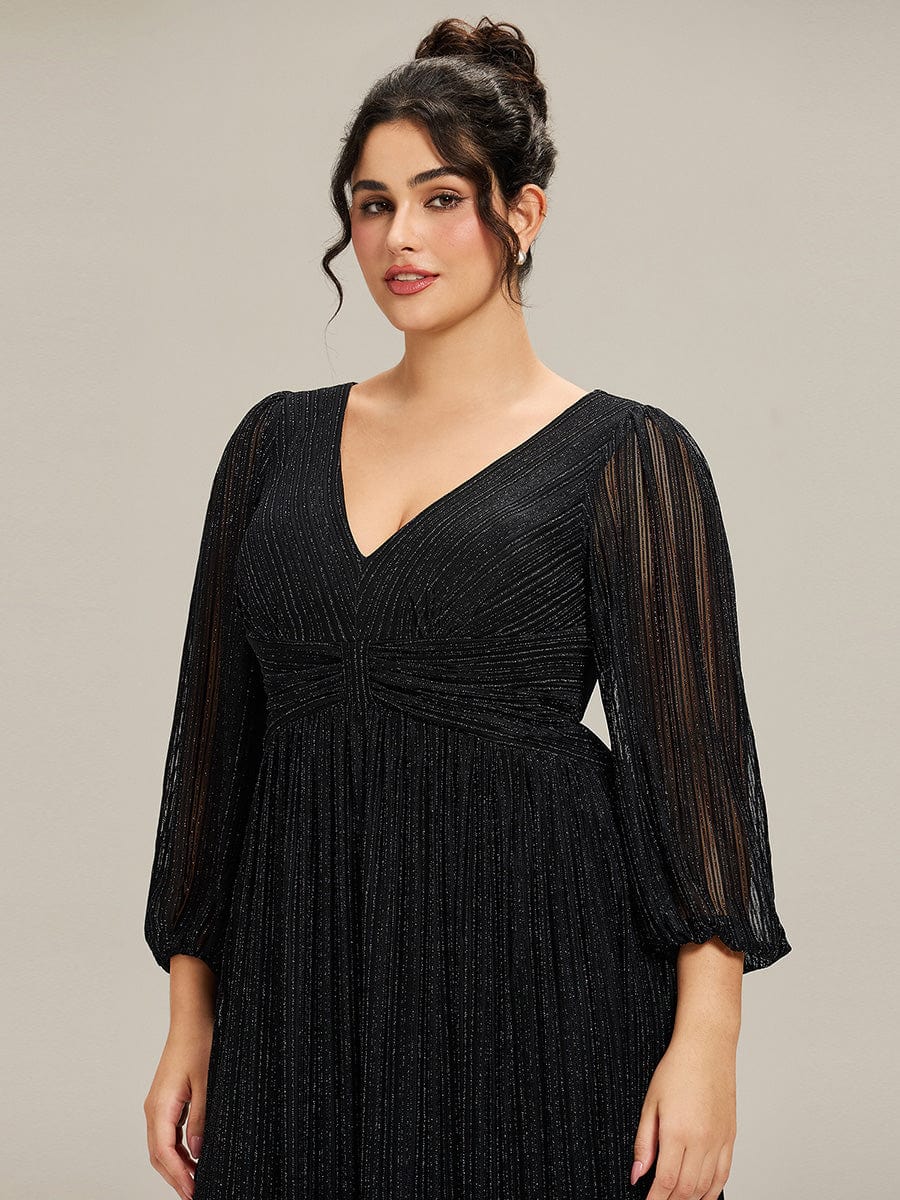 Sparkle Long Sleeve Formal Evening Dress with A-line Silhouette #color_Black