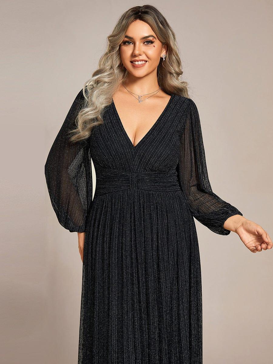 Sparkle Long Sleeve Wedding Guest Dress with A-line Silhouette #color_Black