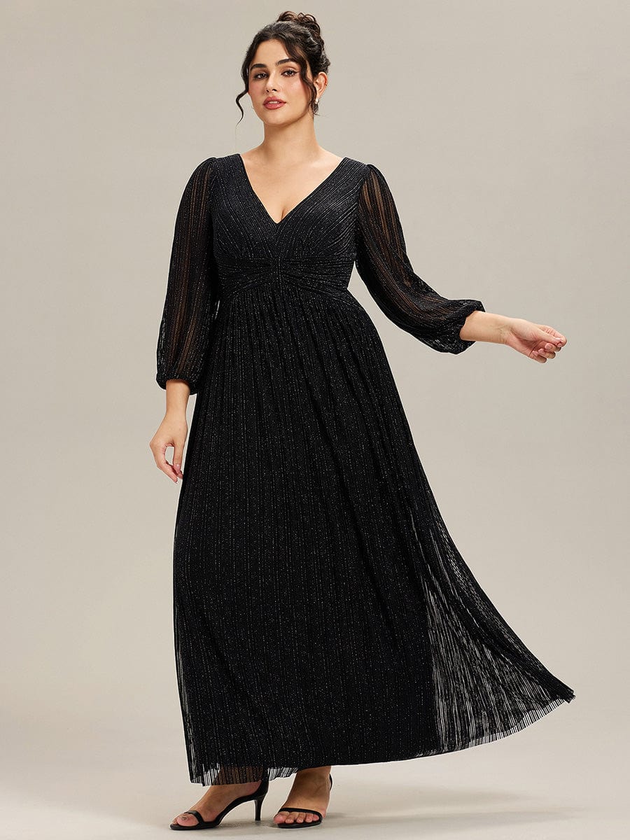 Sparkle Long Sleeve Formal Evening Dress with A-line Silhouette #color_Black