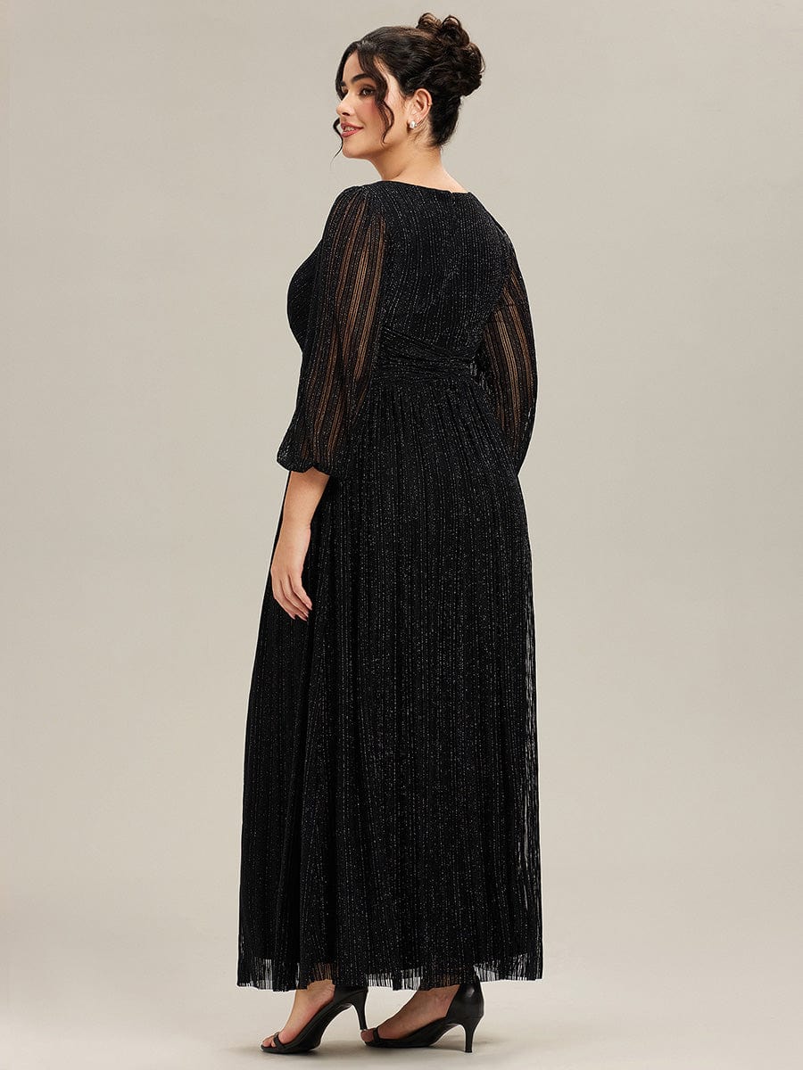 Sparkle Long Sleeve Formal Evening Dress with A-line Silhouette #color_Black