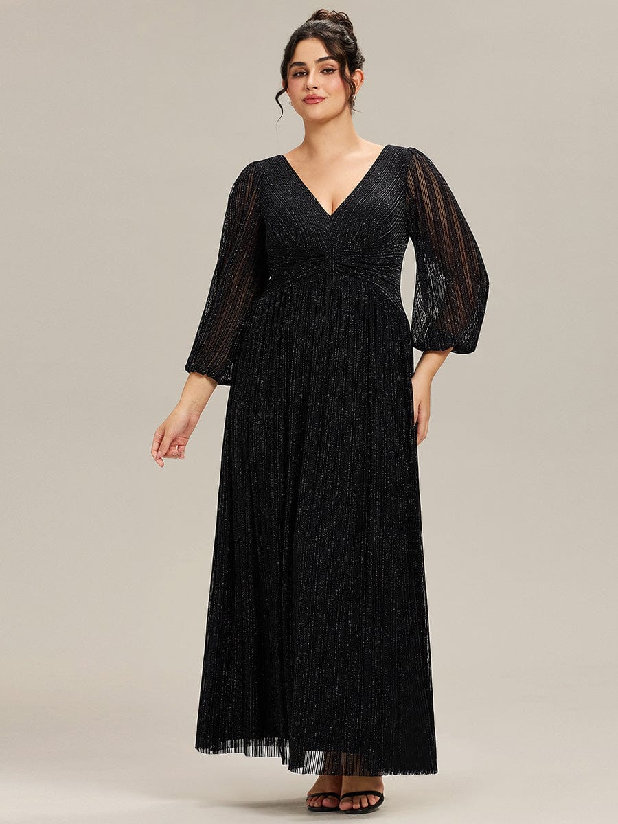 Sparkle Long Sleeve Formal Evening Dress with A-line Silhouette #color_Black
