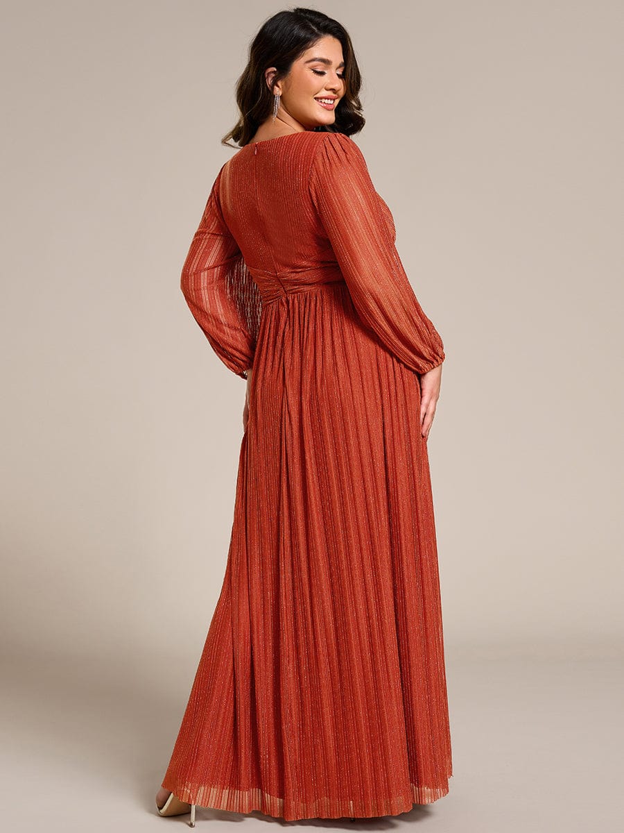 Sparkle Long Sleeve Formal Evening Dress with A-line Silhouette #color_Burnt Orange