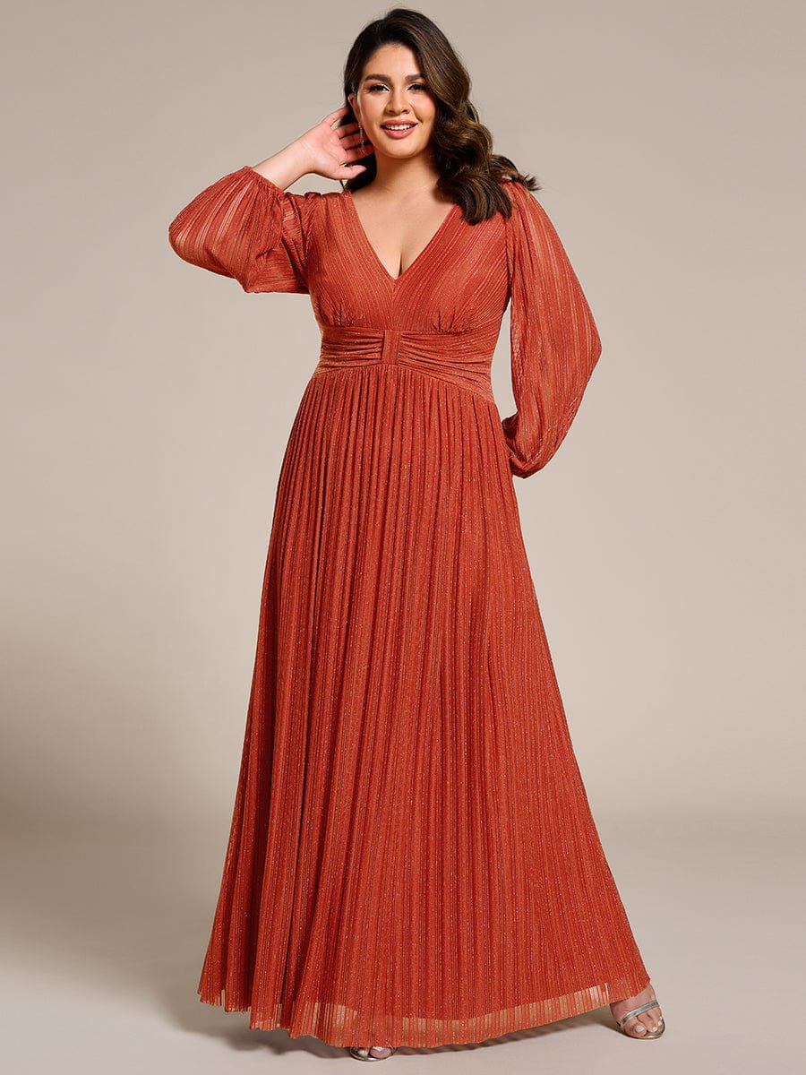 Sparkle Long Sleeve Formal Evening Dress with A-line Silhouette #color_Burnt Orange