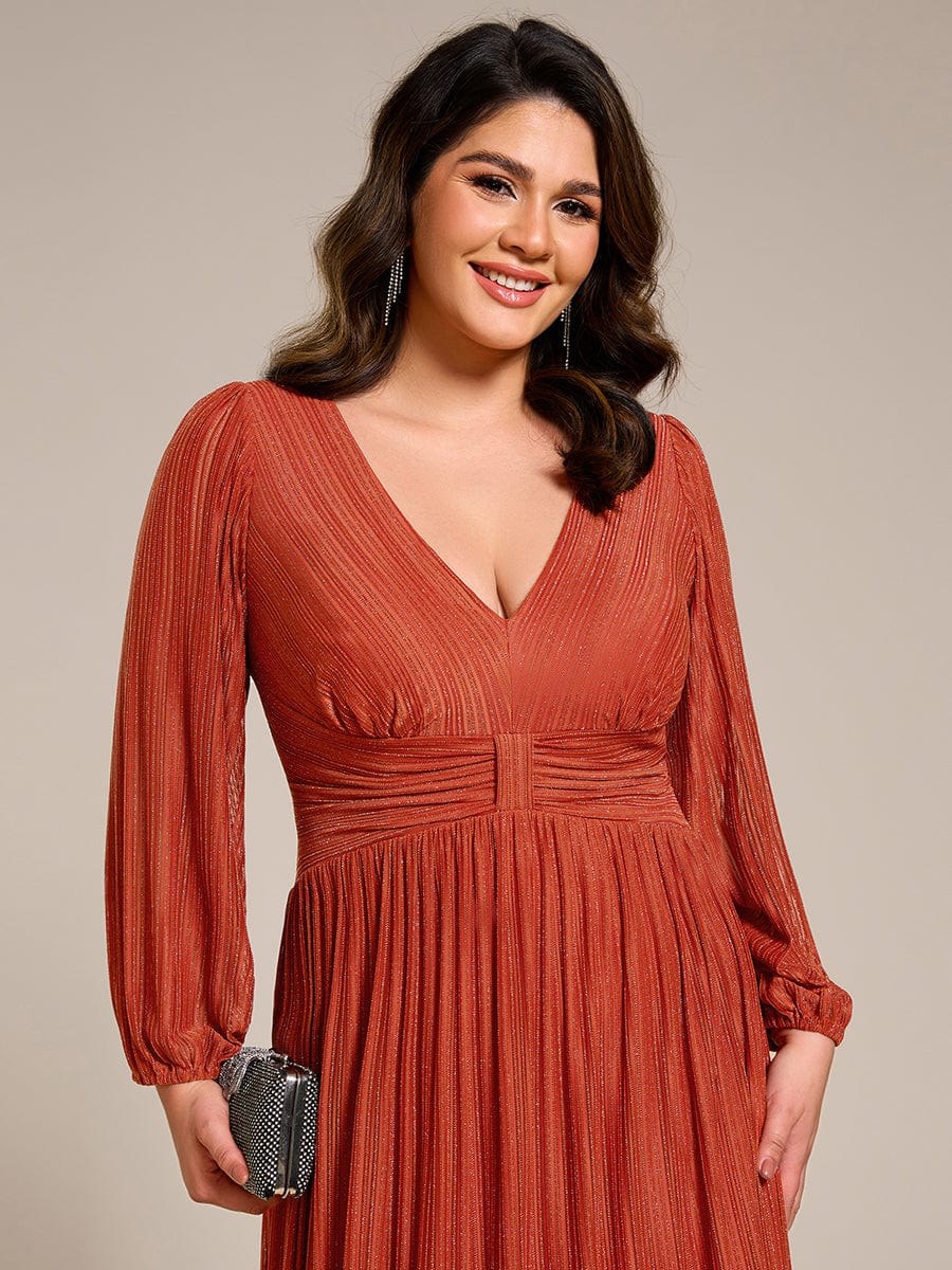 Sparkle Long Sleeve Formal Evening Dress with A-line Silhouette #color_Burnt Orange