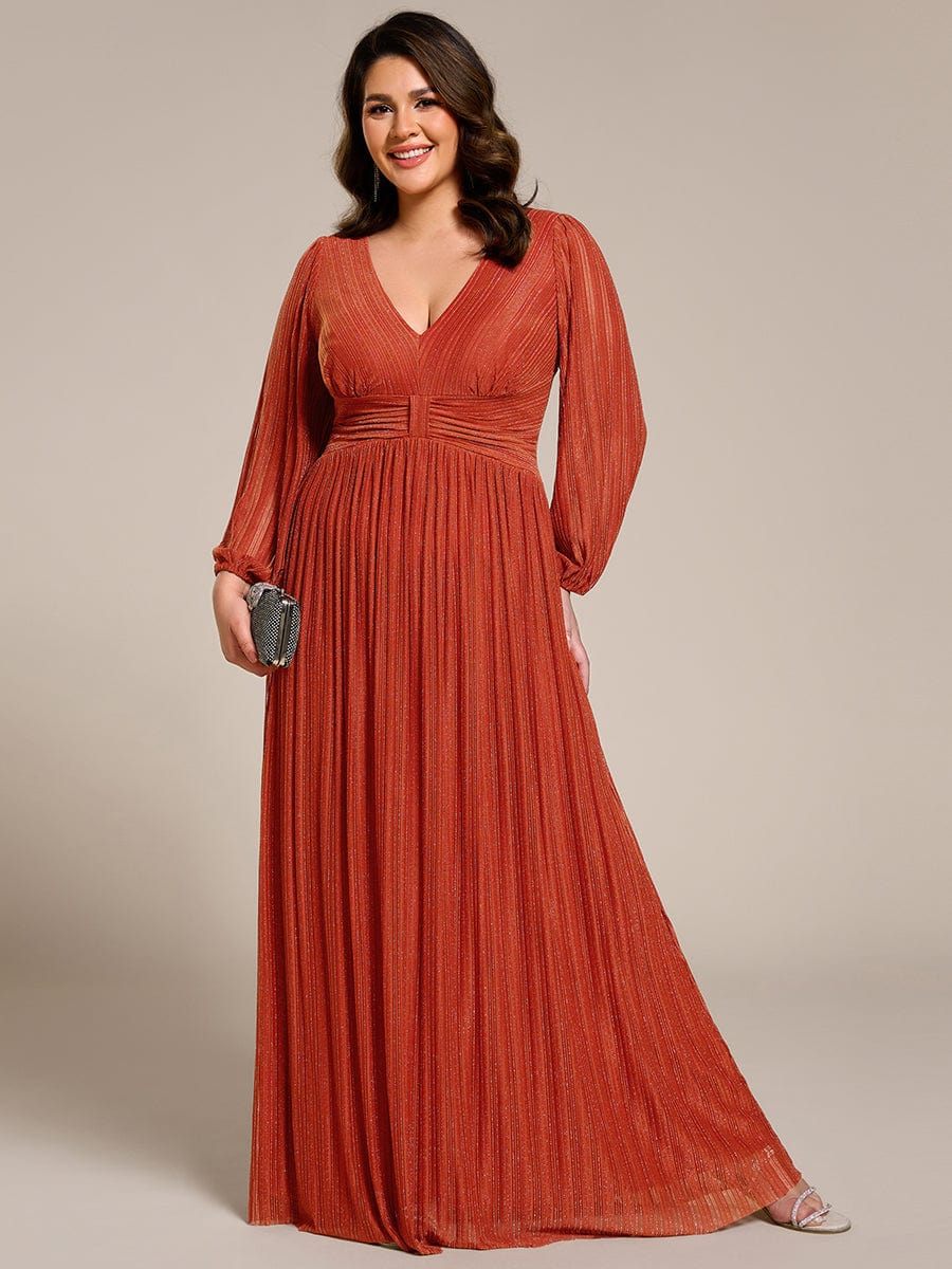 Sparkle Long Sleeve Formal Evening Dress with A-line Silhouette #color_Burnt Orange