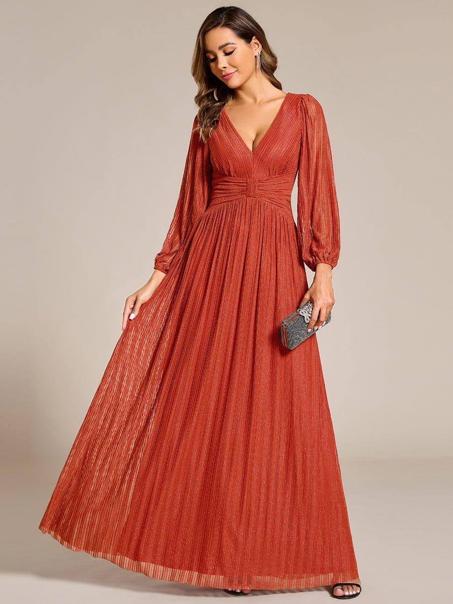 Sparkle Long Sleeve Formal Evening Dress with A-line Silhouette #color_Burnt Orange