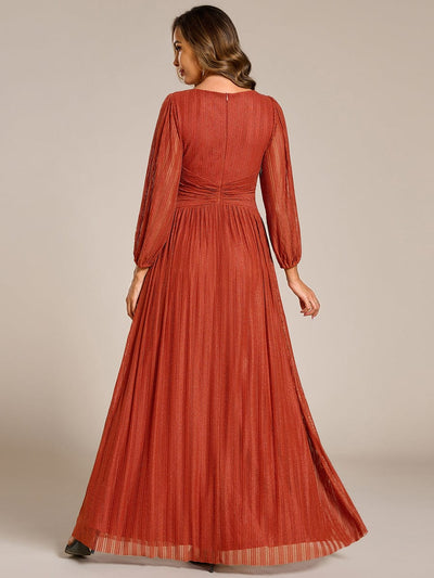 Sparkle Long Sleeve Formal Evening Dress with A-line Silhouette #color_Burnt Orange