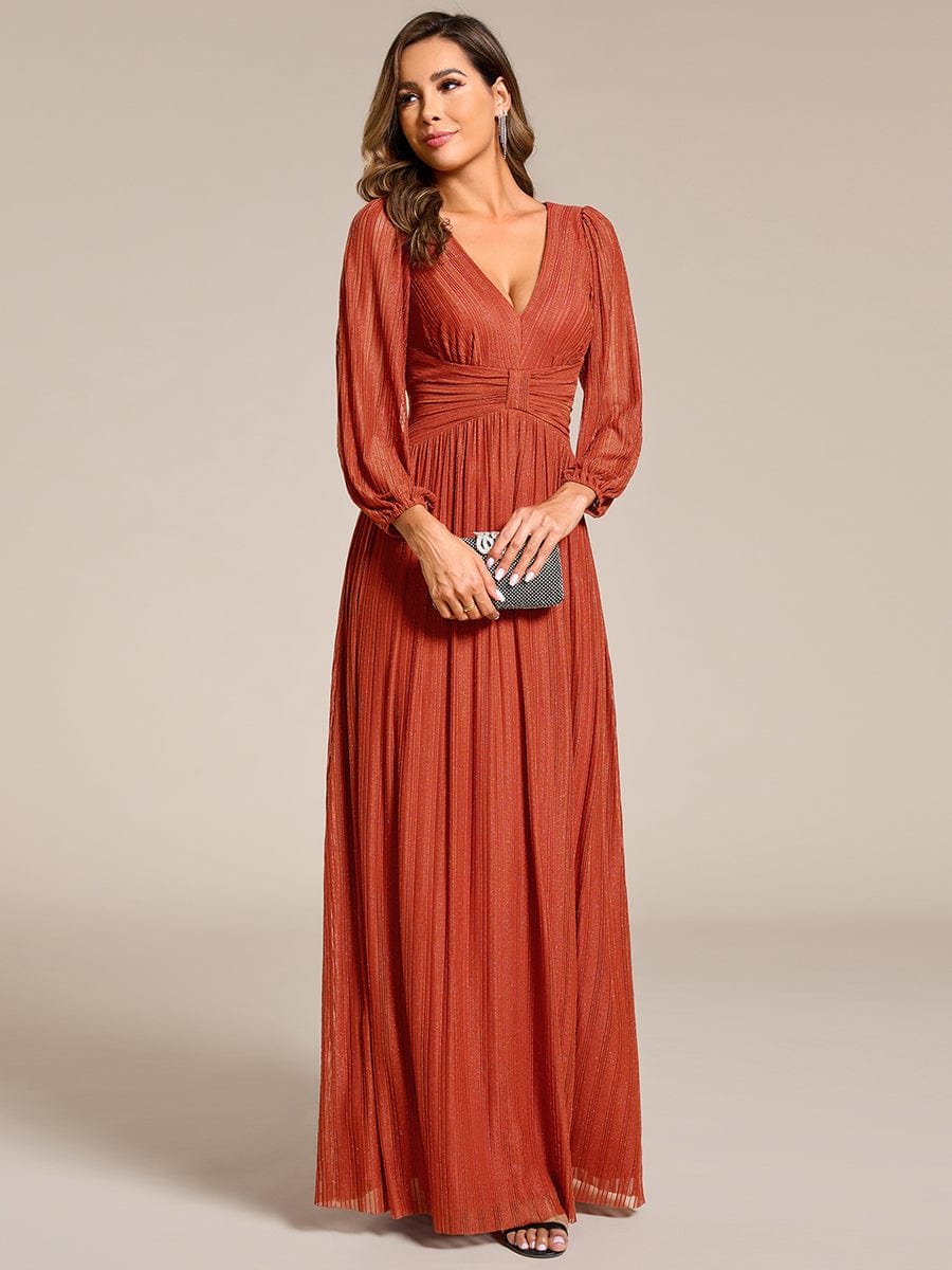 Sparkle Long Sleeve Formal Evening Dress with A-line Silhouette #color_Burnt Orange