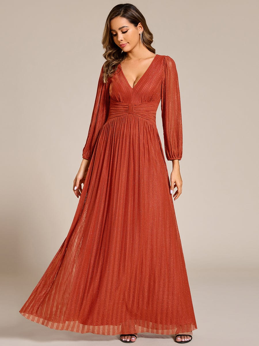 Sparkle Long Sleeve Formal Evening Dress with A-line Silhouette #color_Burnt Orange