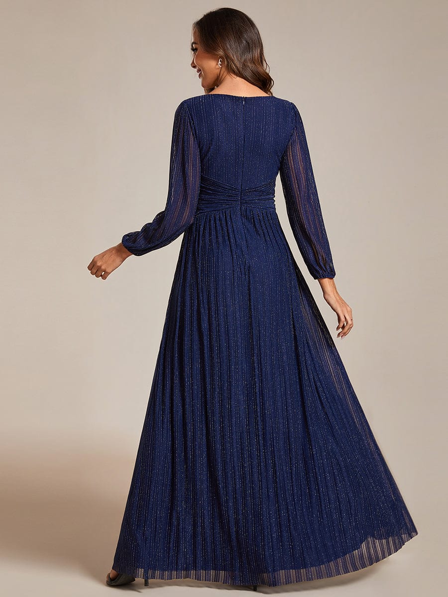 Sparkle Long Sleeve Formal Evening Dress with A-line Silhouette #color_Navy Blue