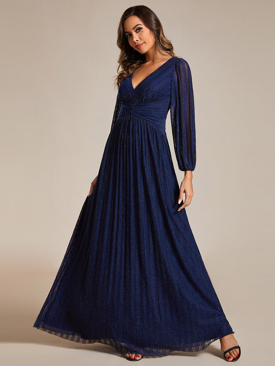 Sparkle Long Sleeve Formal Evening Dress with A-line Silhouette #color_Navy Blue