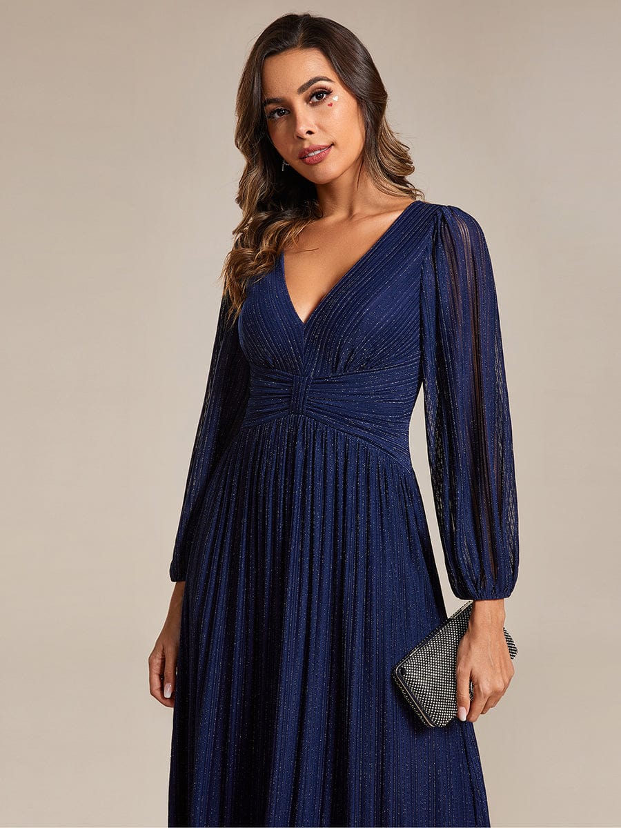 Sparkle Long Sleeve Formal Evening Dress with A-line Silhouette #color_Navy Blue