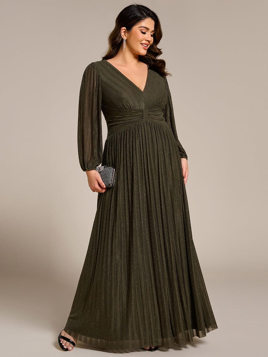 Sparkle Long Sleeve Formal Evening Dress with A-line Silhouette #color_Olive Green