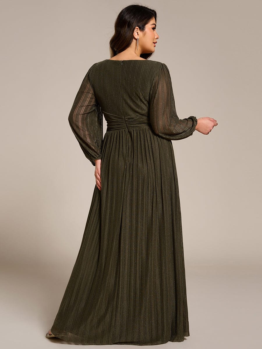 Sparkle Long Sleeve Formal Evening Dress with A-line Silhouette #color_Olive Green