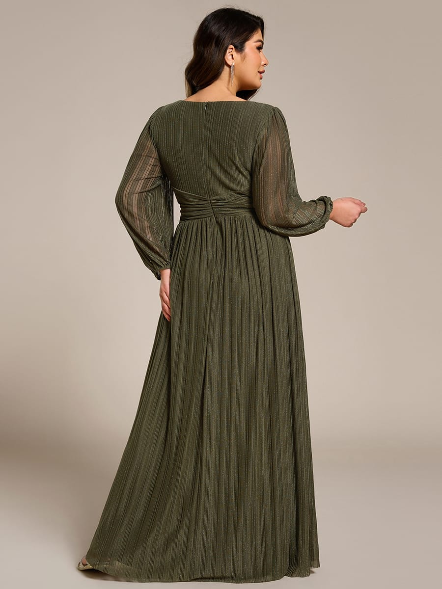 Sparkle Long Sleeve Wedding Guest Dress with A-line Silhouette #color_Olive Green