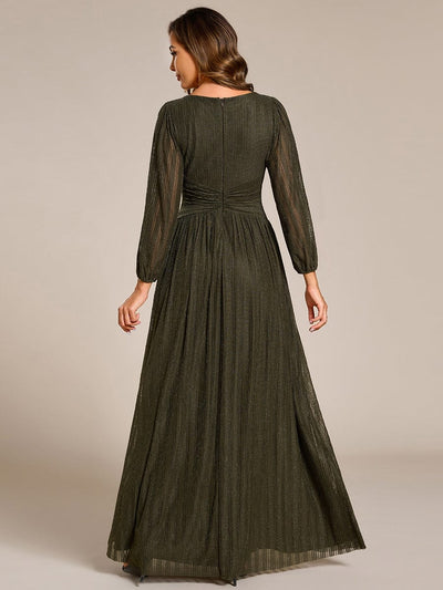 Sparkle Long Sleeve Formal Evening Dress with A-line Silhouette #color_Olive Green