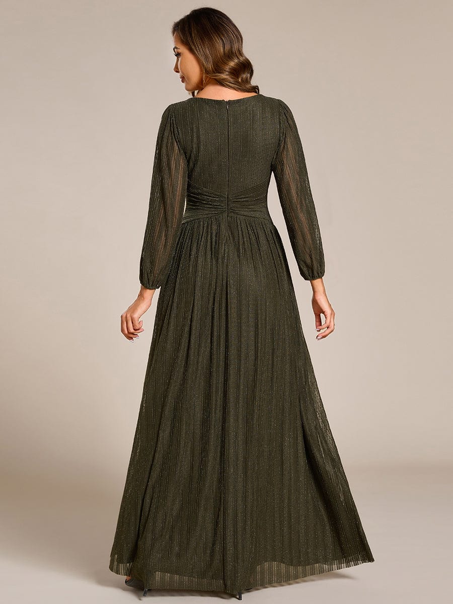 Sparkle Long Sleeve Formal Evening Dress with A-line Silhouette #color_Olive Green