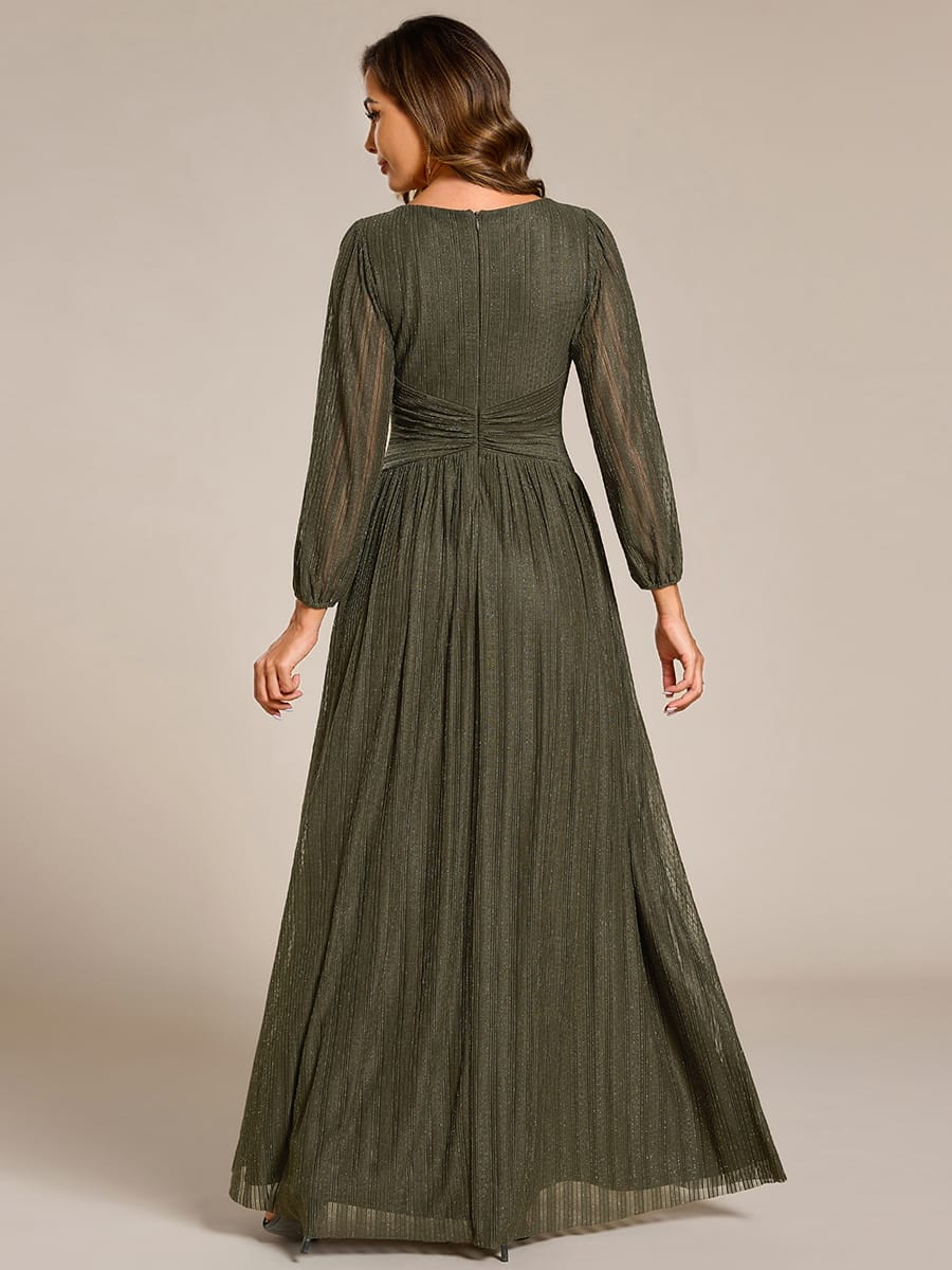 Sparkle Long Sleeve Wedding Guest Dress with A-line Silhouette #color_Olive Green