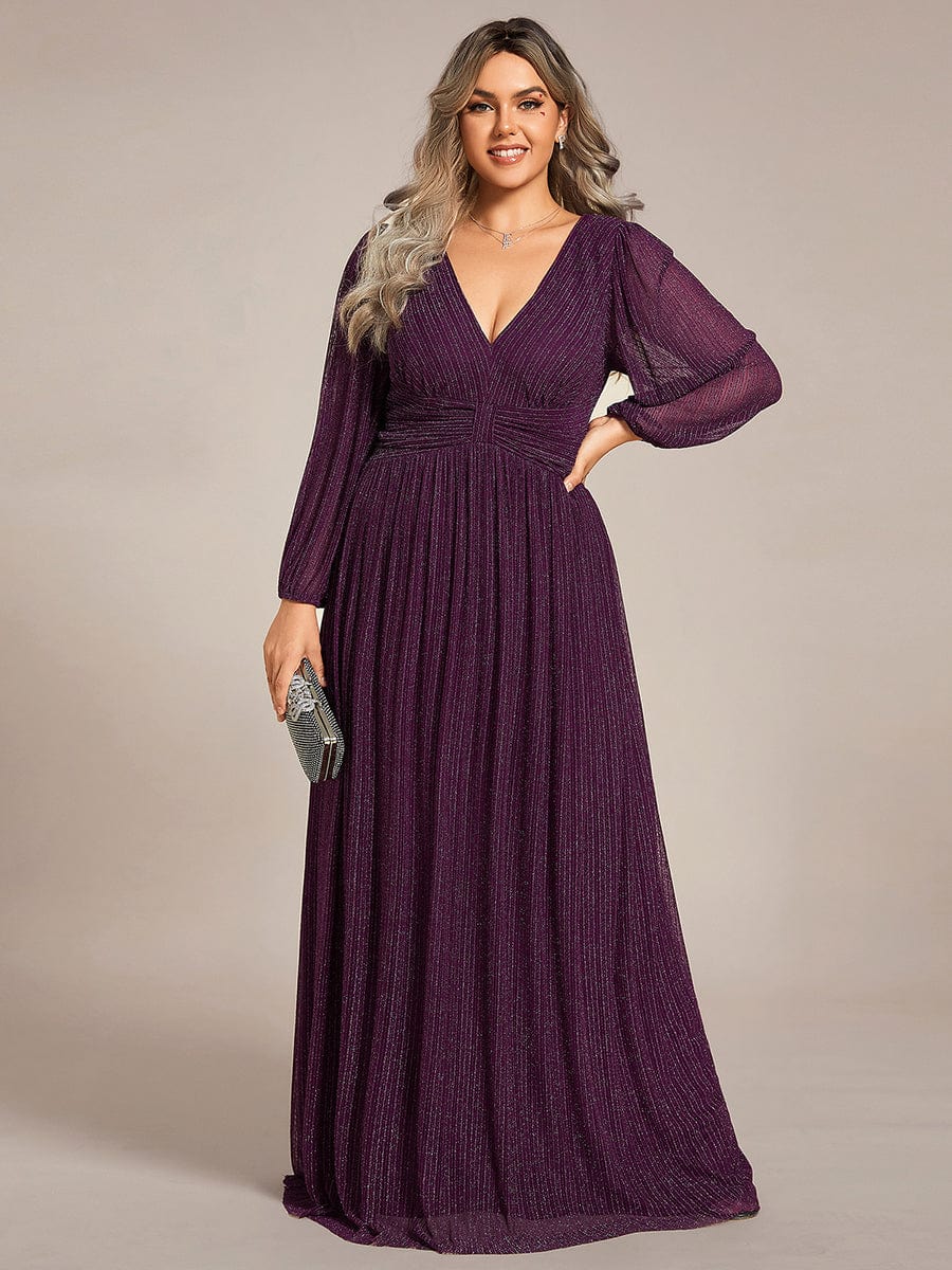 Sparkle Long Sleeve Formal Evening Dress with A-line Silhouette #color_Purple Wisteria