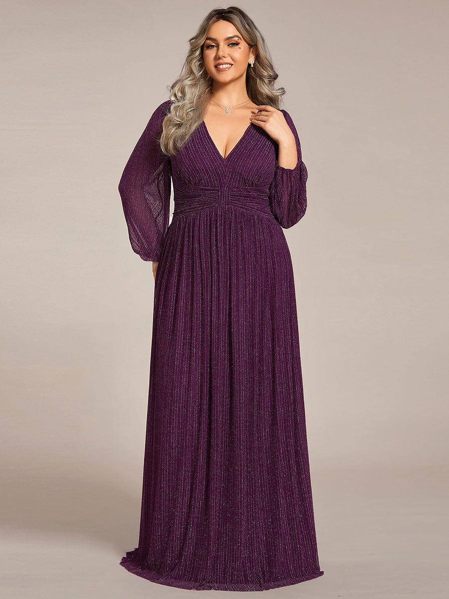 Sparkle Long Sleeve Wedding Guest Dress with A-line Silhouette #color_Purple Wisteria