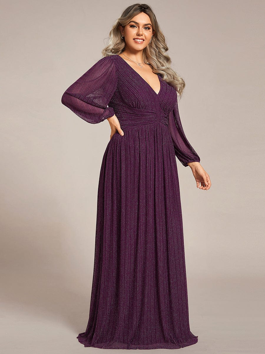 Sparkle Long Sleeve Formal Evening Dress with A-line Silhouette #color_Purple Wisteria