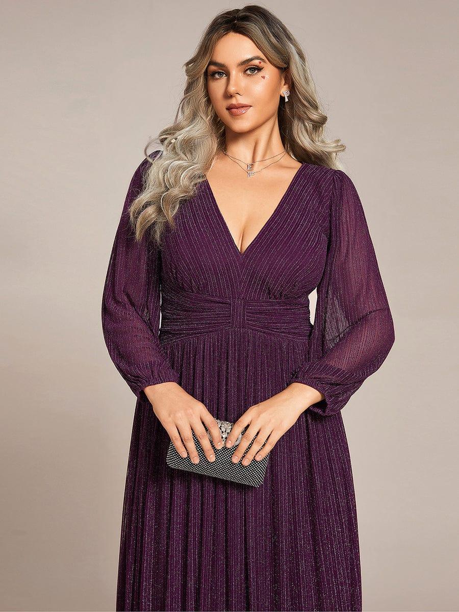 Sparkle Long Sleeve Wedding Guest Dress with A-line Silhouette #color_Purple Wisteria