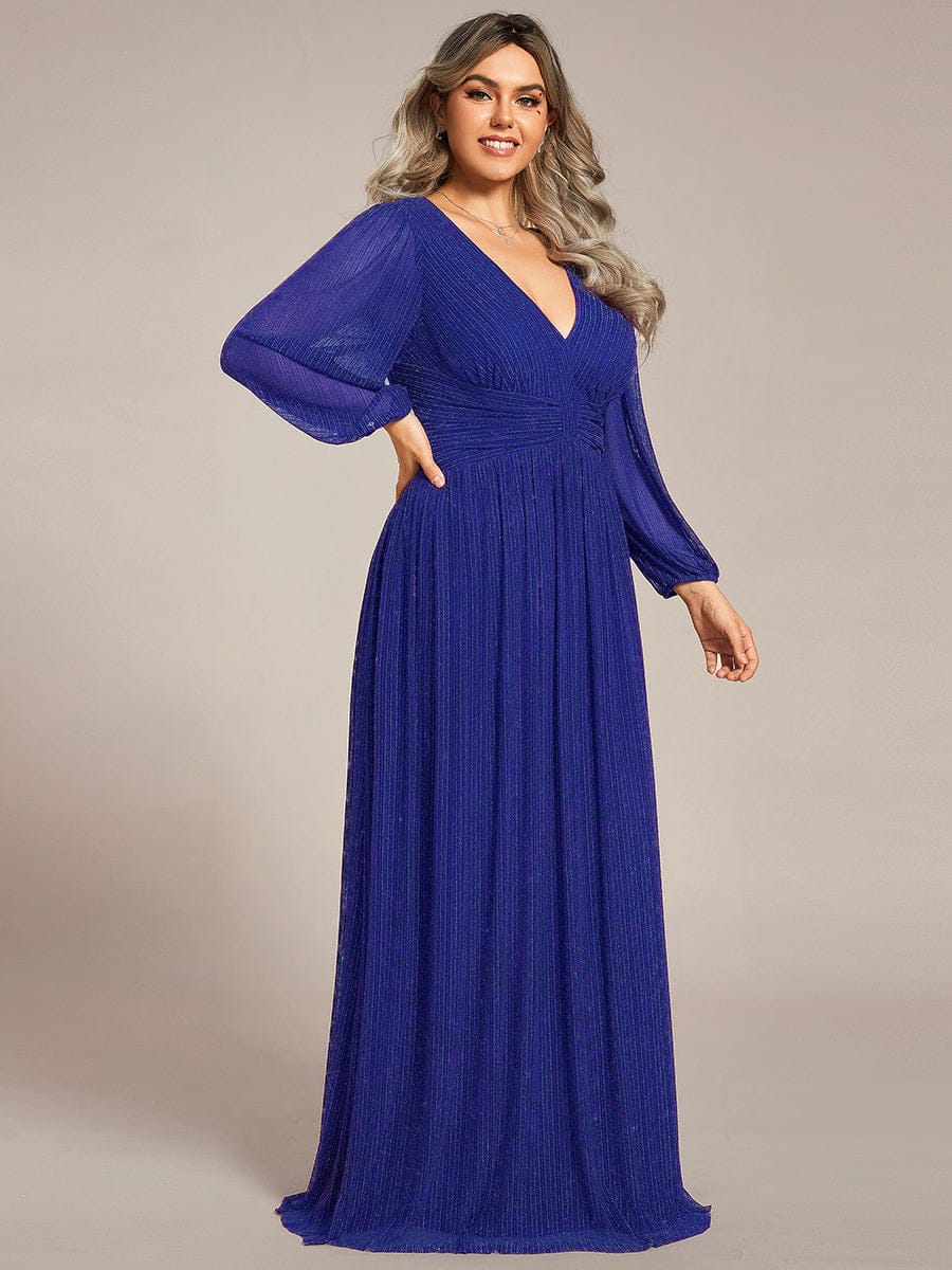 Sparkle Long Sleeve Formal Evening Dress with A-line Silhouette #color_Sapphire Blue