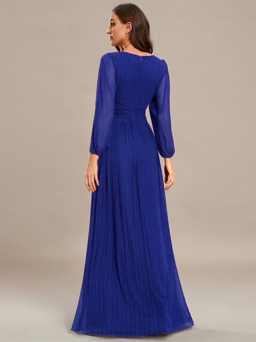 Sparkle Long Sleeve Formal Evening Dress with A-line Silhouette #color_Sapphire Blue