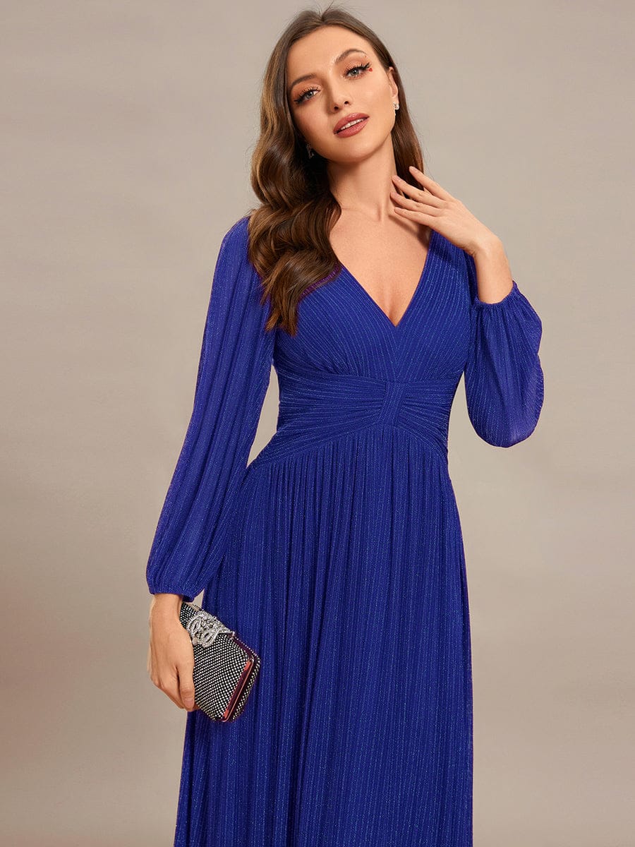 Sparkle Long Sleeve Wedding Guest Dress with A-line Silhouette #color_Sapphire Blue