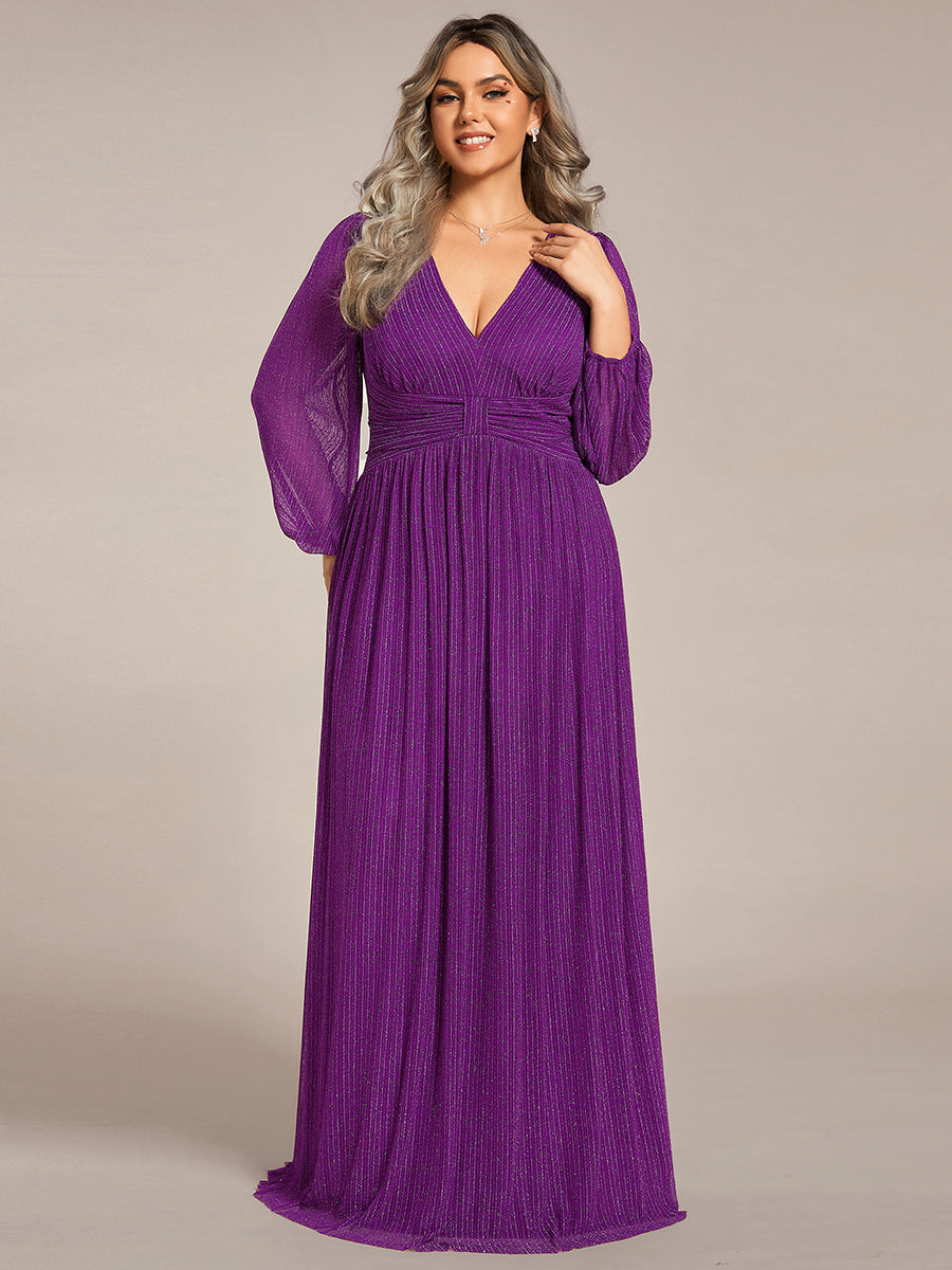Sparkle Long Sleeve Formal Evening Dress with A-line Silhouette #color_Sparkling Grape