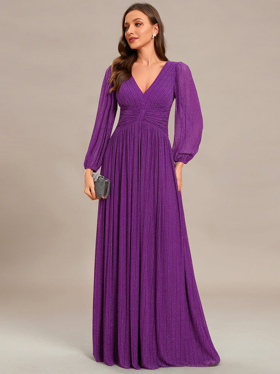 Sparkle Long Sleeve Formal Evening Dress with A-line Silhouette #color_Sparkling Grape