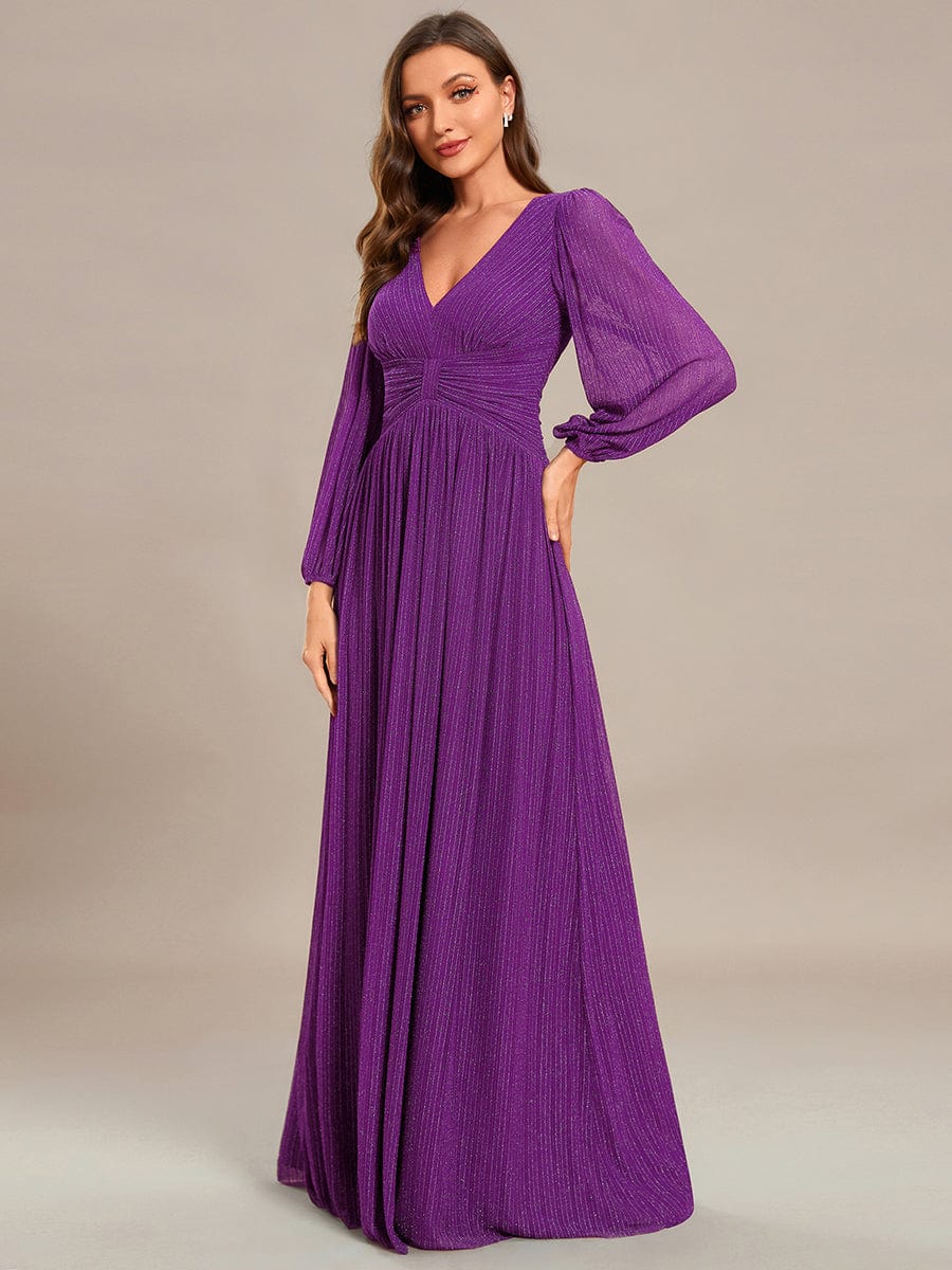 Sparkle Long Sleeve Formal Evening Dress with A-line Silhouette #color_Sparkling Grape
