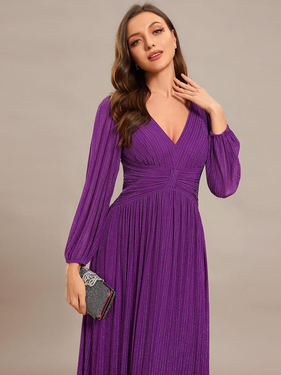 Sparkle Long Sleeve Formal Evening Dress with A-line Silhouette #color_Sparkling Grape