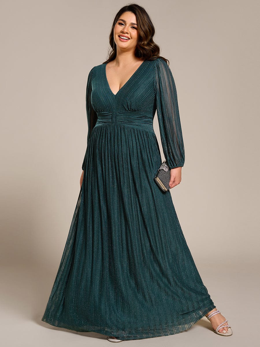 Sparkle Long Sleeve Formal Evening Dress with A-line Silhouette #color_Teal