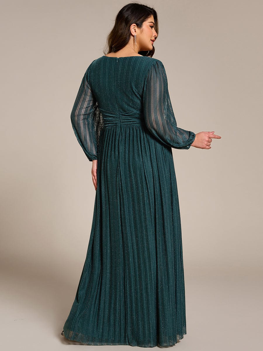 Sparkle Long Sleeve Formal Evening Dress with A-line Silhouette #color_Teal