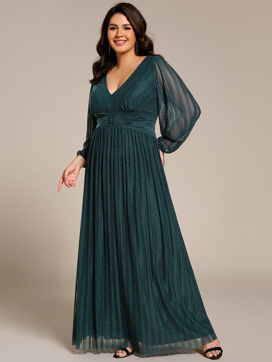 Sparkle Long Sleeve Formal Evening Dress with A-line Silhouette #color_Teal