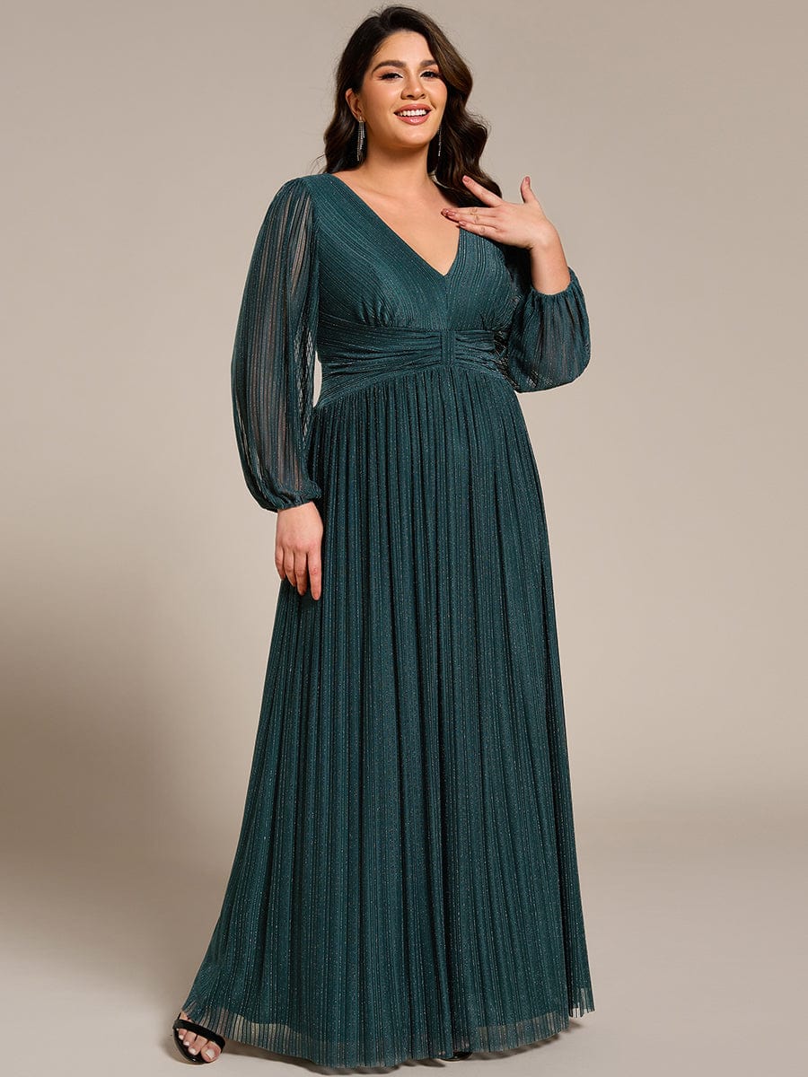 Sparkle Long Sleeve Formal Evening Dress with A-line Silhouette #color_Teal