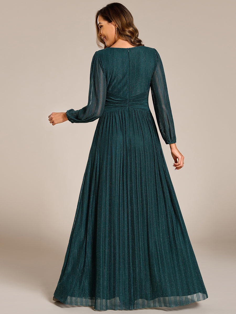 Sparkle Long Sleeve Formal Evening Dress with A-line Silhouette #color_Teal