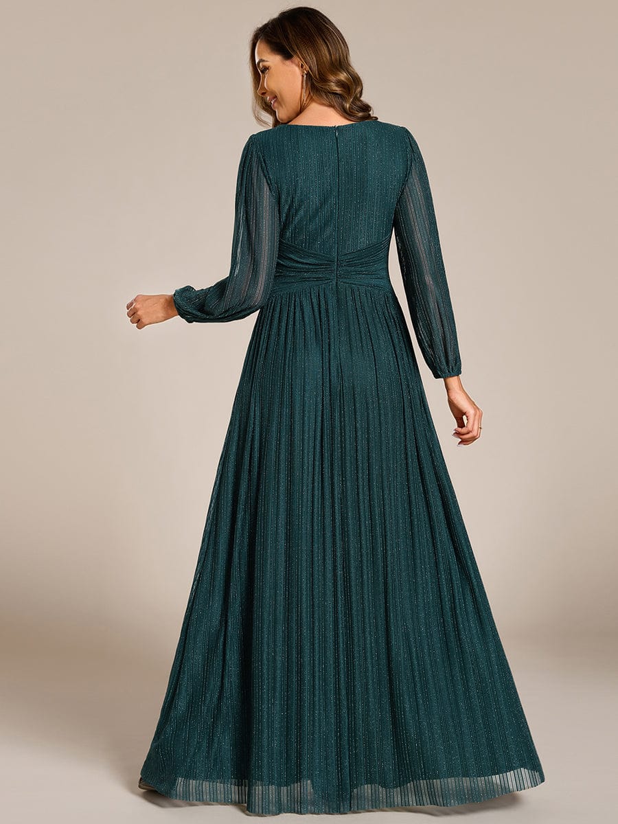 Sparkle Long Sleeve Formal Evening Dress with A-line Silhouette #color_Teal