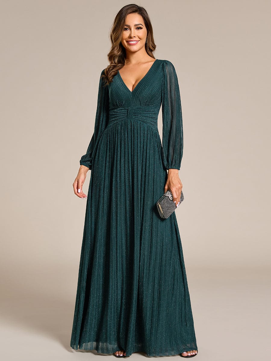 Sparkle Long Sleeve Formal Evening Dress with A-line Silhouette #color_Teal